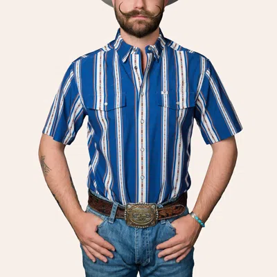 Ferrell Men's Hudson Blue Aztec Stripe Print Pearl Snap Western Shirt