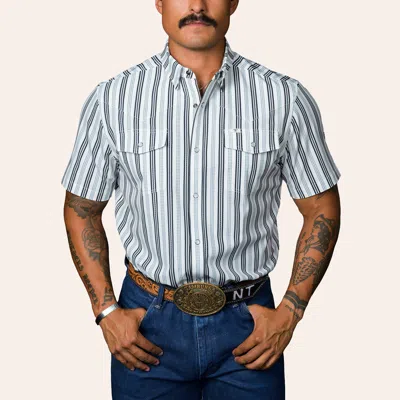 Ferrell Men's Jake White & Charcoal Stripe Print Pearl Snap Western Shirt