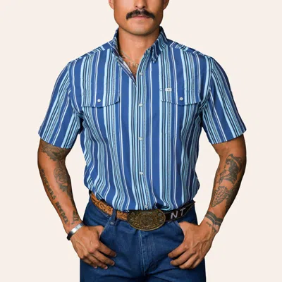 Ferrell Men's James Blue Stripe Print Pearl Snap Western Shirt