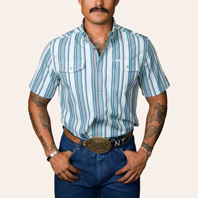 Ferrell Men's James Light Blue Stripe Print Pearl Snap Western Shirt