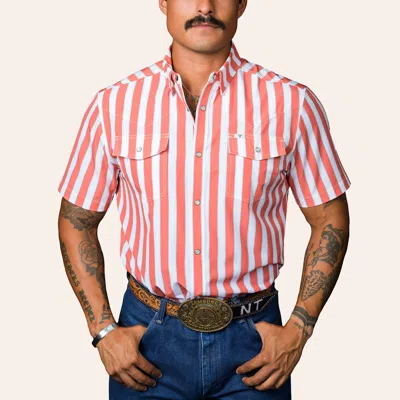 Ferrell Men's Liam Salmon & White Stripe Print Pearl Snap Western Shirt In Pink
