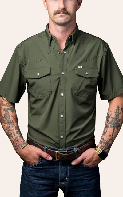 Ferrell Men's Olive Short Sleeve Western Shirt In Green