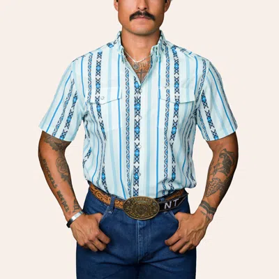 Ferrell Men's Post Blue Aztec Stripe Print Pearl Snap Western Shirt