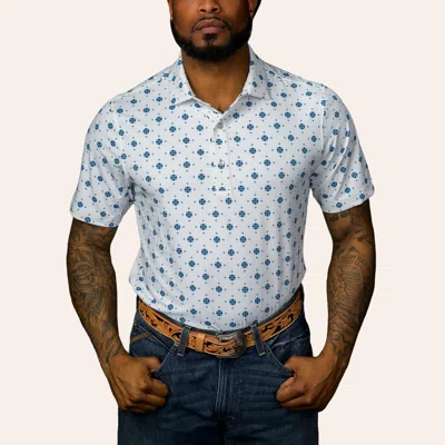 Ferrell Men's The Beau White & Blue Geo Print Pearl Snap Polo