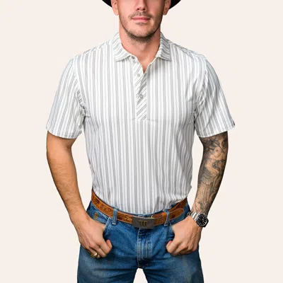 Ferrell Men's The Jack Cream Stripe Print Pearl Snap Polo Shirt