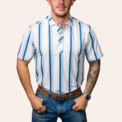 Ferrell Men's The Tristan White & Blue Stripe Print Pearl Snap Polo