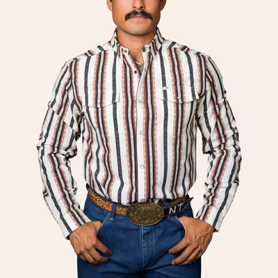 Ferrell Men's Wayne White & Brown Stripe Print Long Sleeve Pearl Snap Western Shirt