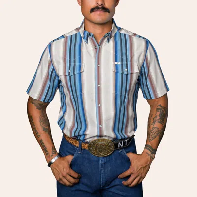 Ferrell Men's White & Blue Stripe Print Pearl Snap Western Shirt