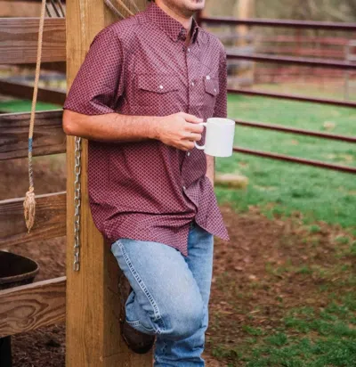 Ferrell Nicholas Pearl Snap Short Sleeve Shirt In Burgundy