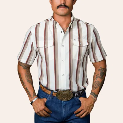 Ferrell Tristan Men's White & Brown Stripe Print Pearl Snap Western Shirt