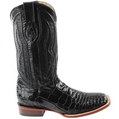 Pre-owned Ferrini American Alligator Square Toe Cowboy Mens Black Western Cowboy Boots 10