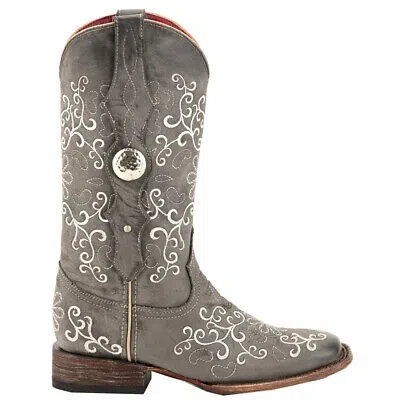 Pre-owned Ferrini Bella Square Toe Embrodered Cowboy Womens Grey Casual Boots 82293-49 In Gray