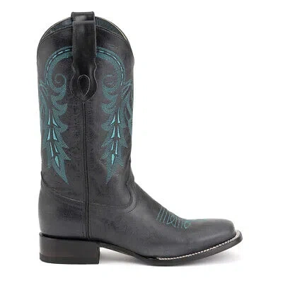 Pre-owned Ferrini Blaze Square Toe Cowboy Mens Black, Blue Casual Boots 13293-04