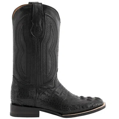 Pre-owned Ferrini Caiman Square Toe Cowboy Mens Black Casual Boots 10493-04
