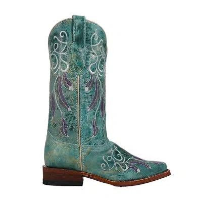 Pre-owned Ferrini Dreamer Embroidered Square Toe Cowboy Womens Green Casual Boots 8497151
