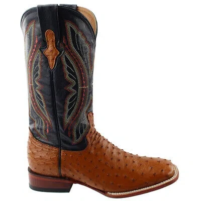 Pre-owned Ferrini Full Quill Ostrich Square Toe Cowboy Mens Black, Brown Dress Boots 1019