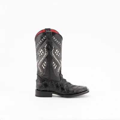 Pre-owned Ferrini Ladies Black Leather Bronco S-toe Pirarucu Cowboy Boots
