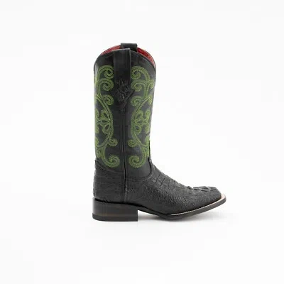 Pre-owned Ferrini Ladies Black Leather Caiman Print S-toe Stampede Cowboy Boots