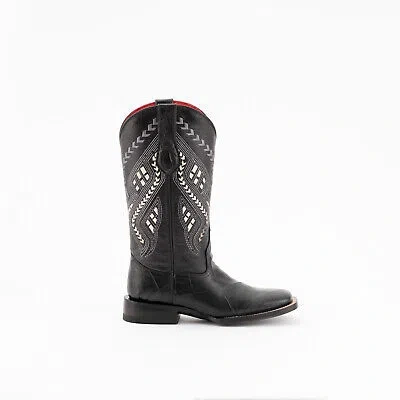 Pre-owned Ferrini Ladies Black Leather Jesse S-toe Cowboy Boots 9.5 B