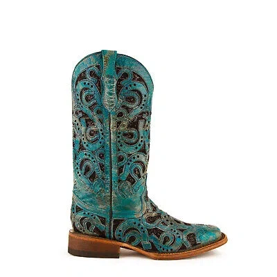 Pre-owned Ferrini Ladies Turquoise Leather Horseshoe S-toe Cowboy Boots