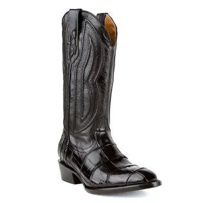 Pre-owned Ferrini Men's American Alligator Stallion Round Toe Black Western Boot (1071127)