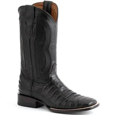 Pre-owned Ferrini Men's Belly Caiman Dakota Toe Black Boots (1249304)