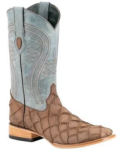 Pre-owned Ferrini Men's Bronco Pirarucu Print Western Boot - Broad Square Toe - 43393-10 In Brown