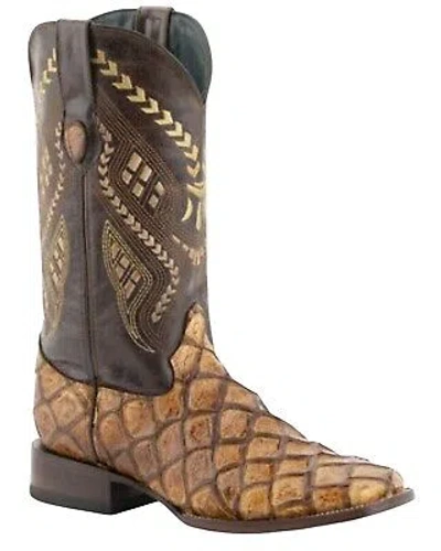 Pre-owned Ferrini Men's Bronco Pirarucu Print Western Boot - Broad Square Toe - 43393-61 In Brown