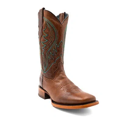 Pre-owned Ferrini Mens Beau Square Toe Honey Leather 13in Cowboy Boots In Yellow