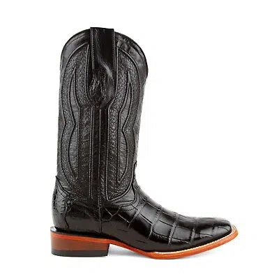 Pre-owned Ferrini Mens Black Leather Alligator Belly S-toe Stallion Cowboy Boots