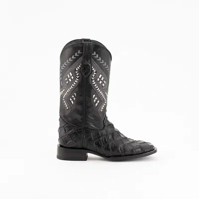Pre-owned Ferrini Mens Black Leather Bronco S-toe Western Cowboy Boots