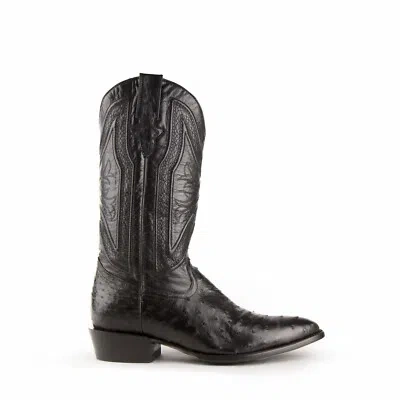 Pre-owned Ferrini Mens Black Leather Full Quill Ostrich R-toe Colt Cowboy Boots