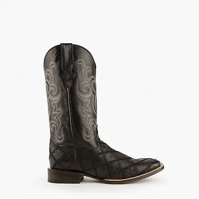 Pre-owned Ferrini Mens Black Leather Ostrich Patchwork S-toe Pinto Cowboy Boots