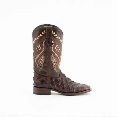 Pre-owned Ferrini Mens Chocolate Leather Bronco S-toe Western Cowboy Boots In Brown