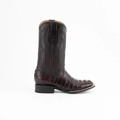 Pre-owned Ferrini Mens Black Cherry Leather Caiman S-toe Dakota Cowboy Boots