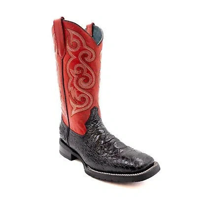 Pre-owned Ferrini Mens Kai S-toe Black Leather Turtle Cowboy Boots