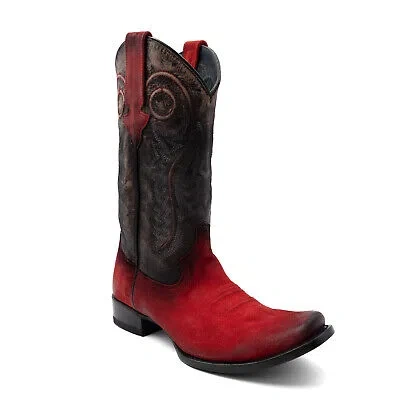 Pre-owned Ferrini Mens Roughrider D-toe Red Leather Cowboy Boots