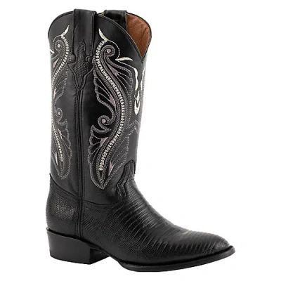 Pre-owned Ferrini Mens Teju Lizard Rnd Toe Boots In Black