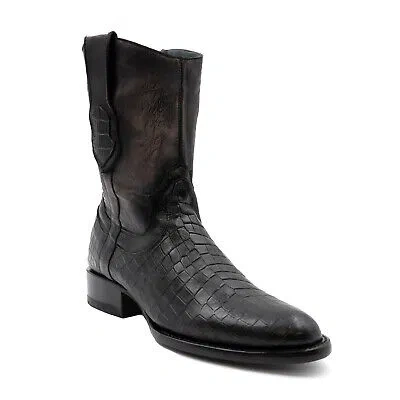 Pre-owned Ferrini Mens Winston R-toe Black Leather Alligator Cowboy Boots
