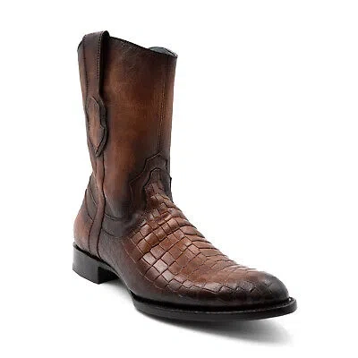 Pre-owned Ferrini Mens Winston R-toe Vintage Leather Alligator Cowboy Boots