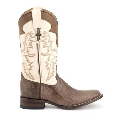 Pre-owned Ferrini Nash Ostrich Round Toe Cowboy Mens Brown Casual Boots 11493-10