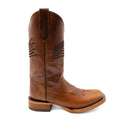 Pre-owned Ferrini Patriot Square Toe Cowboy Mens Brown Casual Boots 1469329
