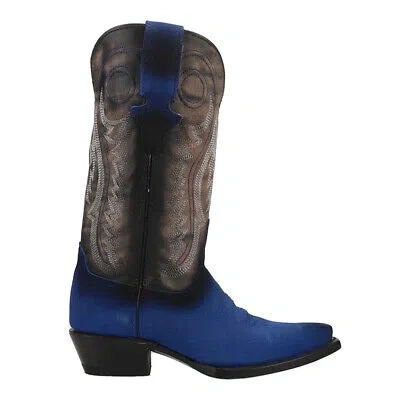 Pre-owned Ferrini Roughrider Embroidered Snip Toe Cowboy Womens Black, Blue Casual Boots