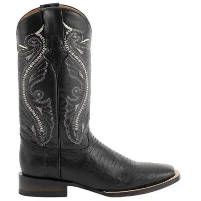 Pre-owned Ferrini Teju Lizard Square Toe Cowboy Mens Black Dress Boots 11193-04