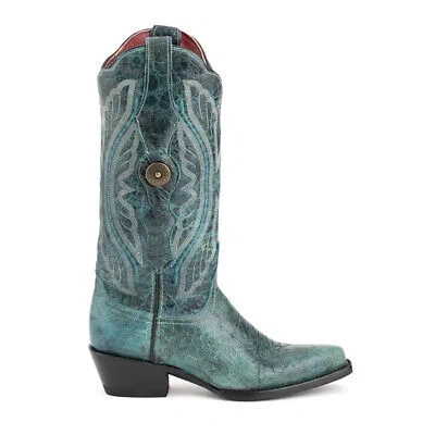 Pre-owned Ferrini Twilight Embroidery Snip Toe Cowboy Womens Blue Casual Boots 81061-43
