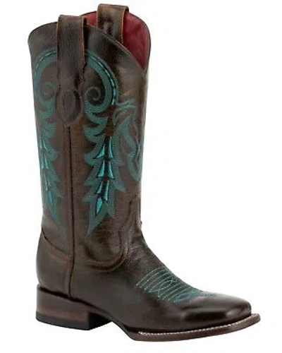 Pre-owned Ferrini Women's Blaze Western Boot - Broad Square Toe - 8329309 In Brown