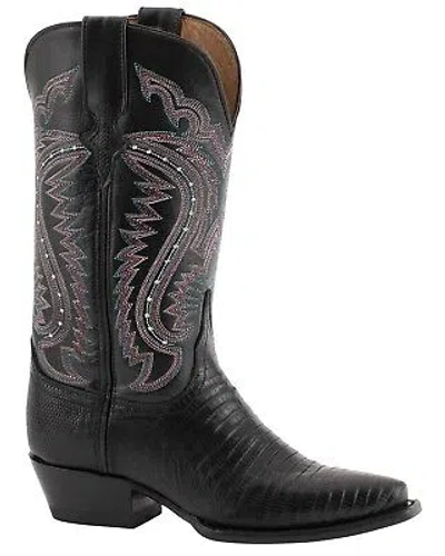Pre-owned Ferrini Women's Lizard Western Boot - Snip Toe - 8116104 In Black
