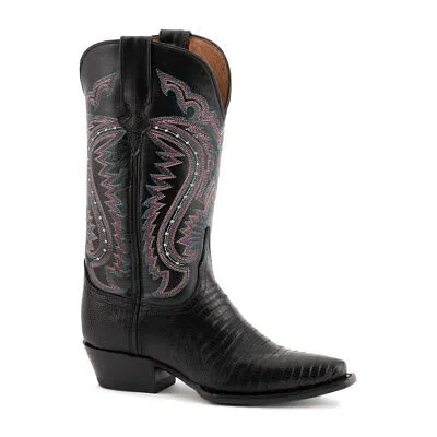 Pre-owned Ferrini Women's Taylor Teju Lizard V-toe Black Boots (8116104)