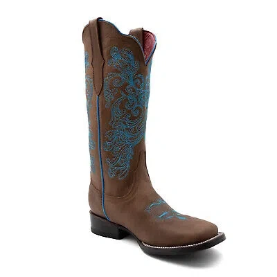 Pre-owned Ferrini Womens Ella S-toe Brown Leather Cowboy Boots