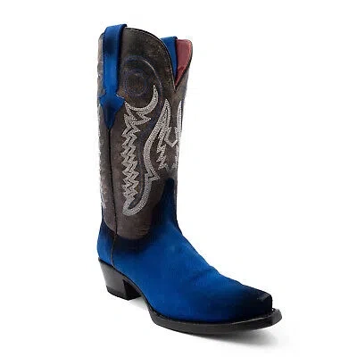 Pre-owned Ferrini Womens Roughrider V-toe Electric Blue Leather Cowboy Boots
